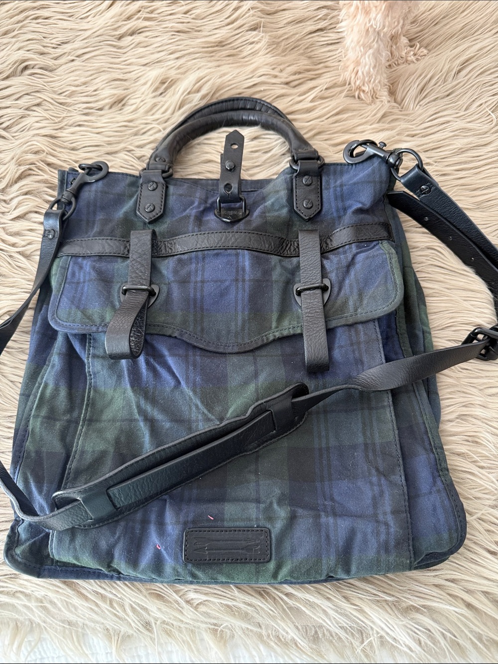 Men's Blackwatch Plaid Tartan Messenger Bag with Black Trim